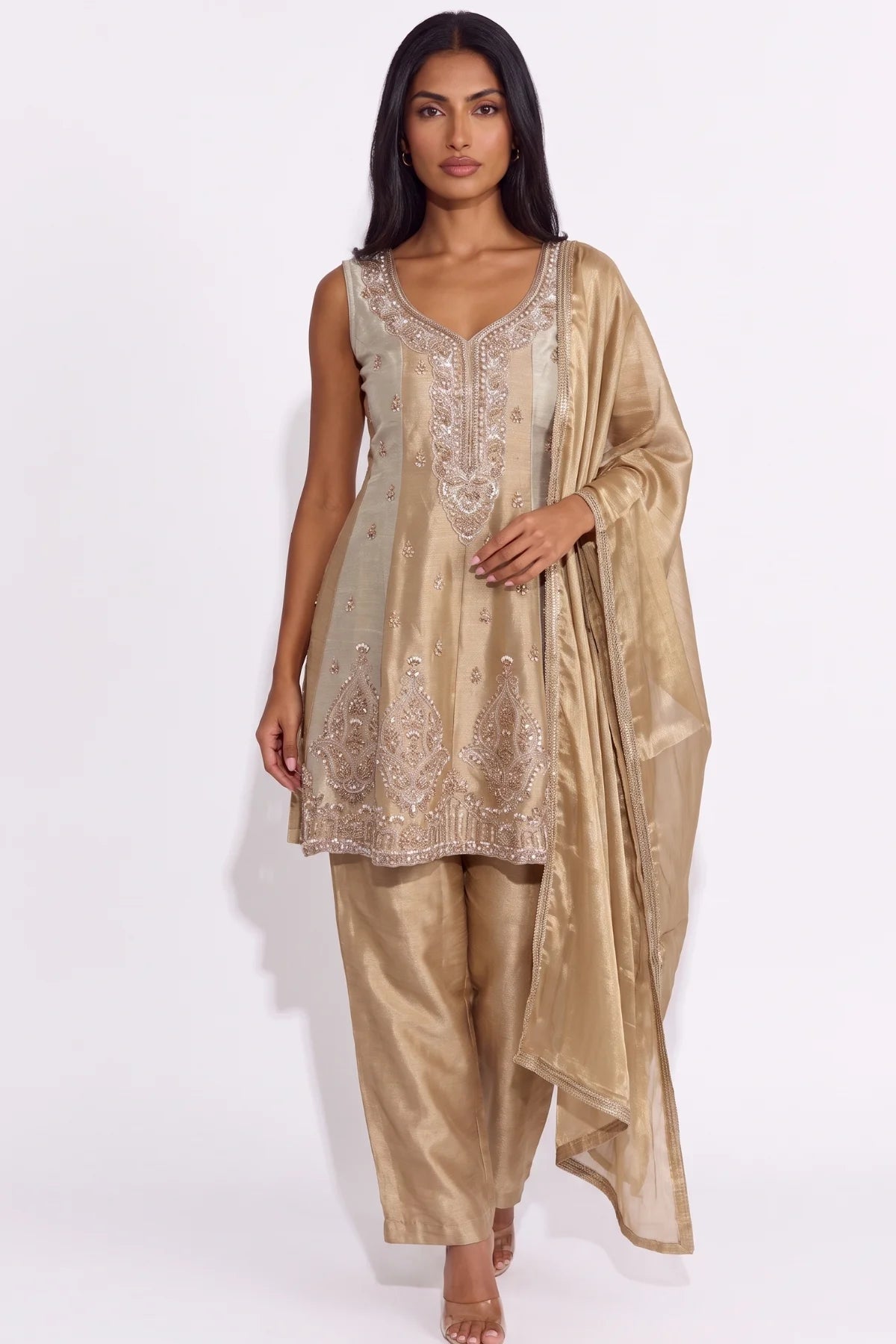 Gold Embellished Short Anarkali - Dorie Atelier