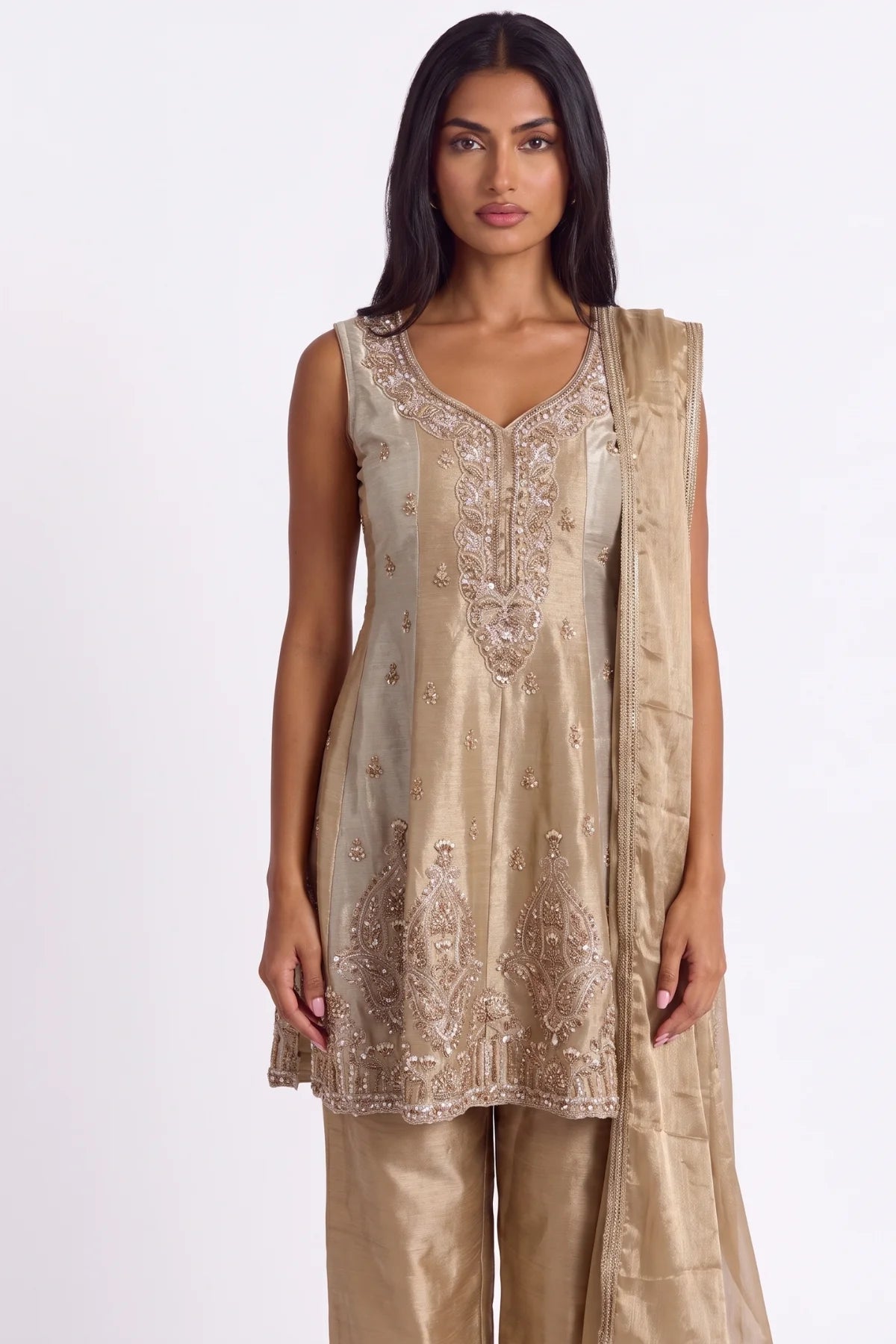 Gold Embellished Short Anarkali - Dorie Atelier