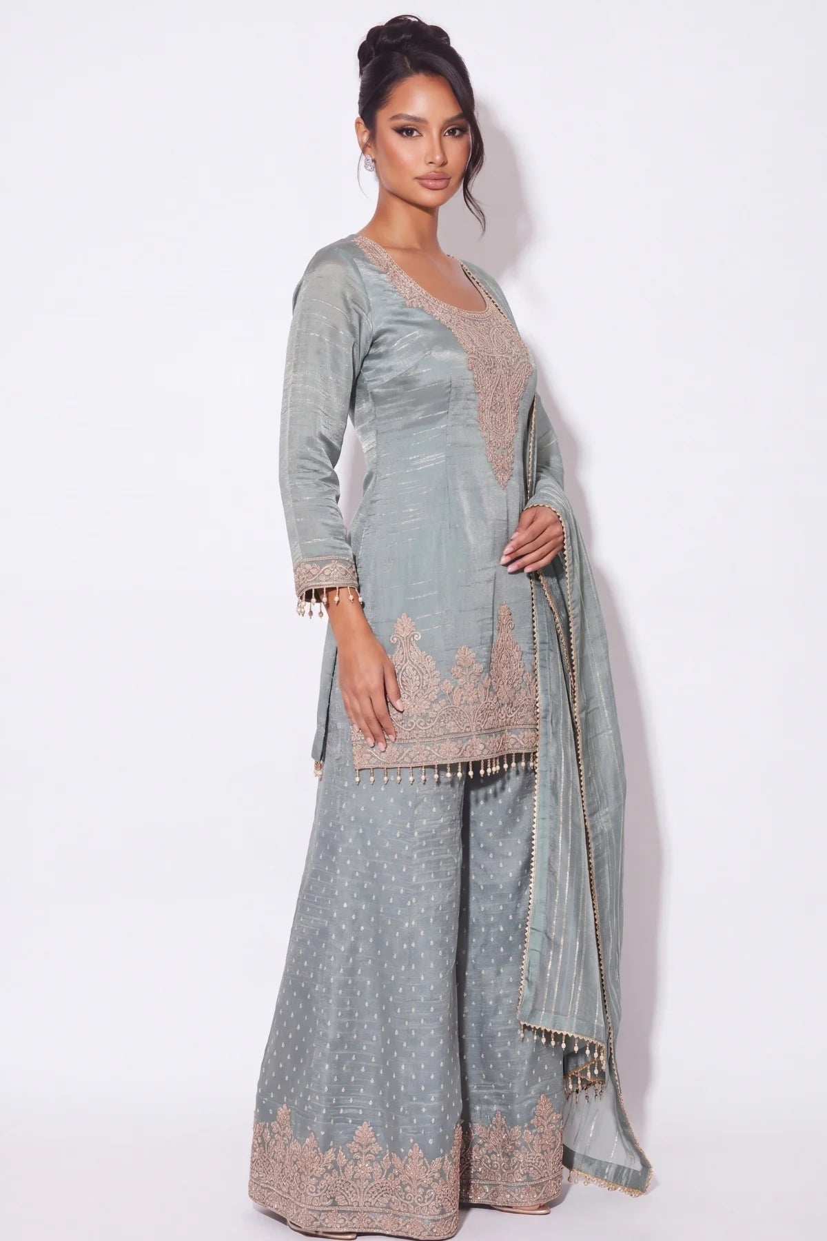 Gris Sharara Suit - Dorie Atelier