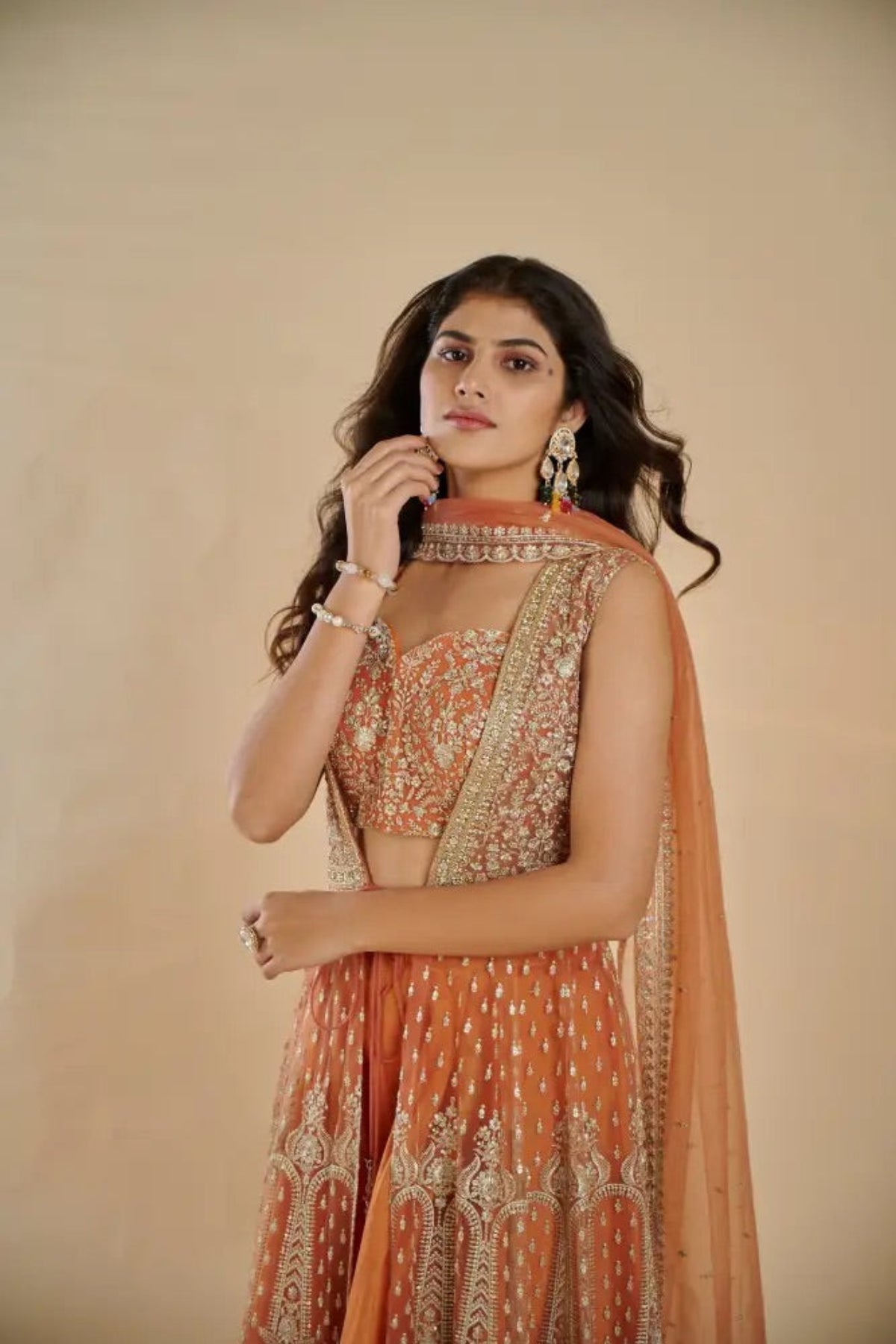 Terracotta Embroidered Indo-Western Set