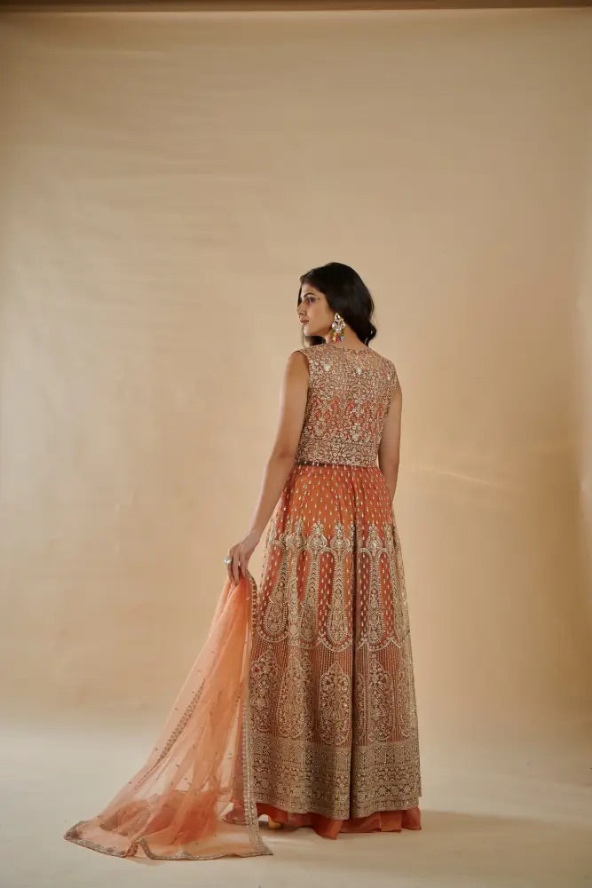 Terracotta Embroidered Indo-Western Set