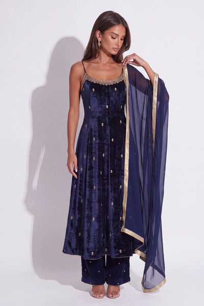 Indigo Anarkali Set