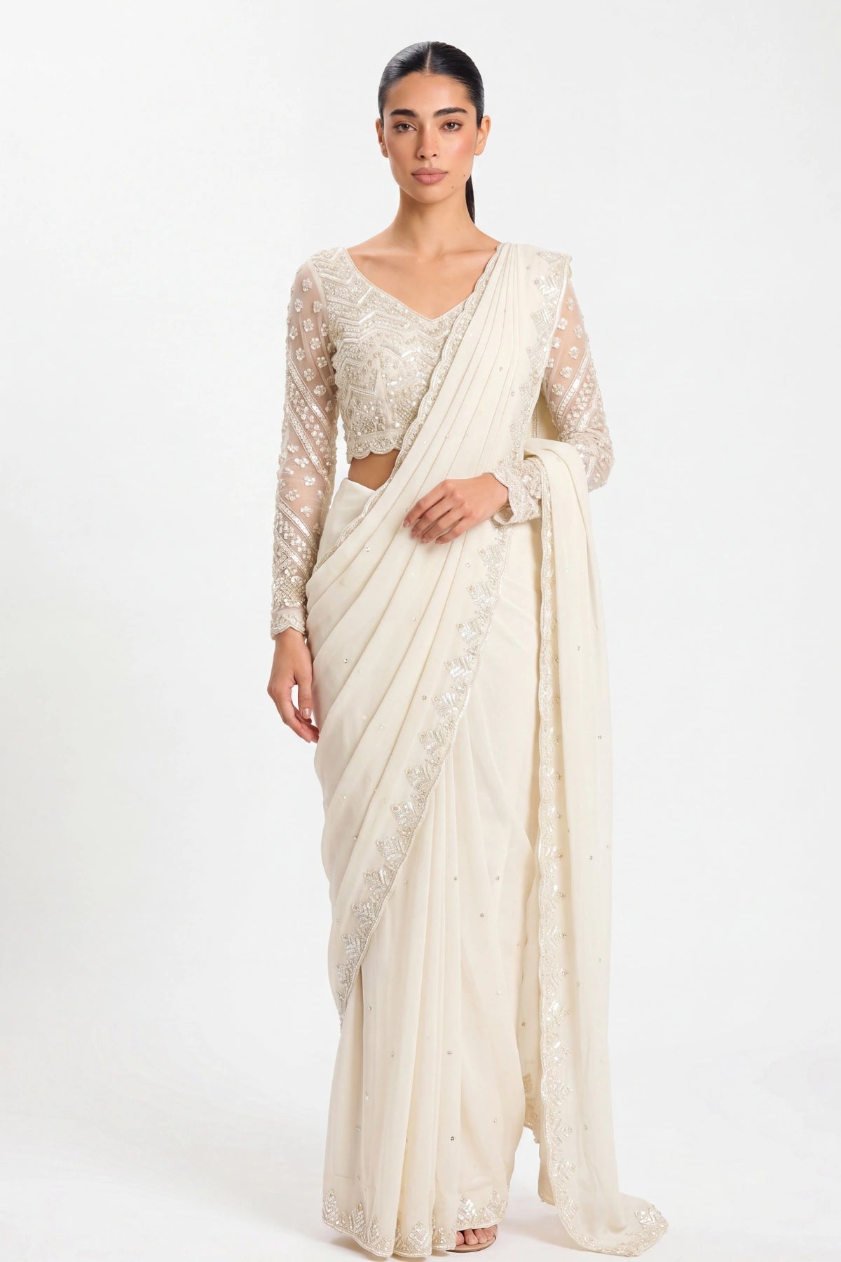 Ivory Sitara Saree - Dorie Atelier
