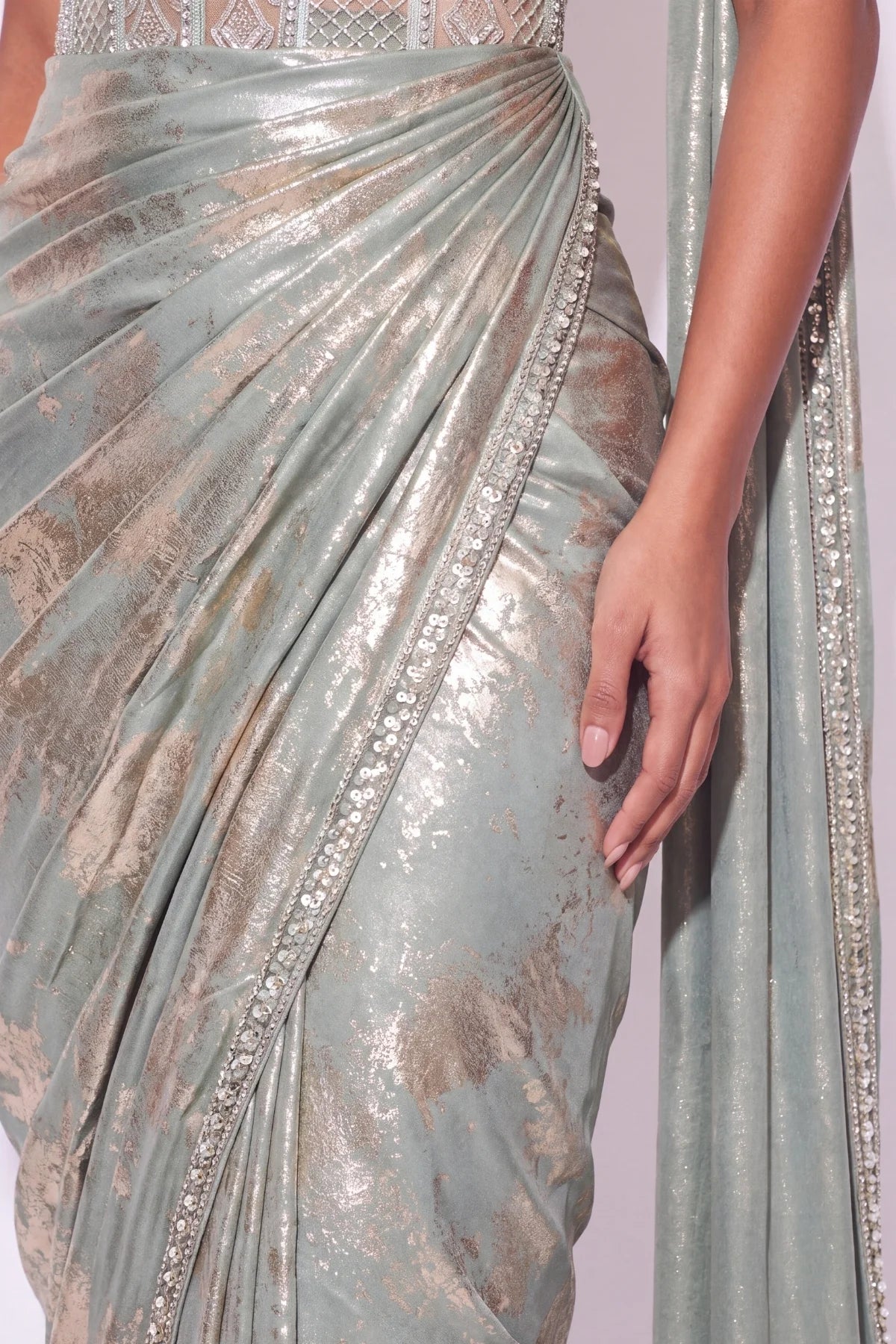 Lichen Pre-Draped Corset Saree - Dorie Atelier
