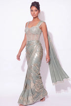 Lichen Pre-Draped Corset Saree - Dorie Atelier