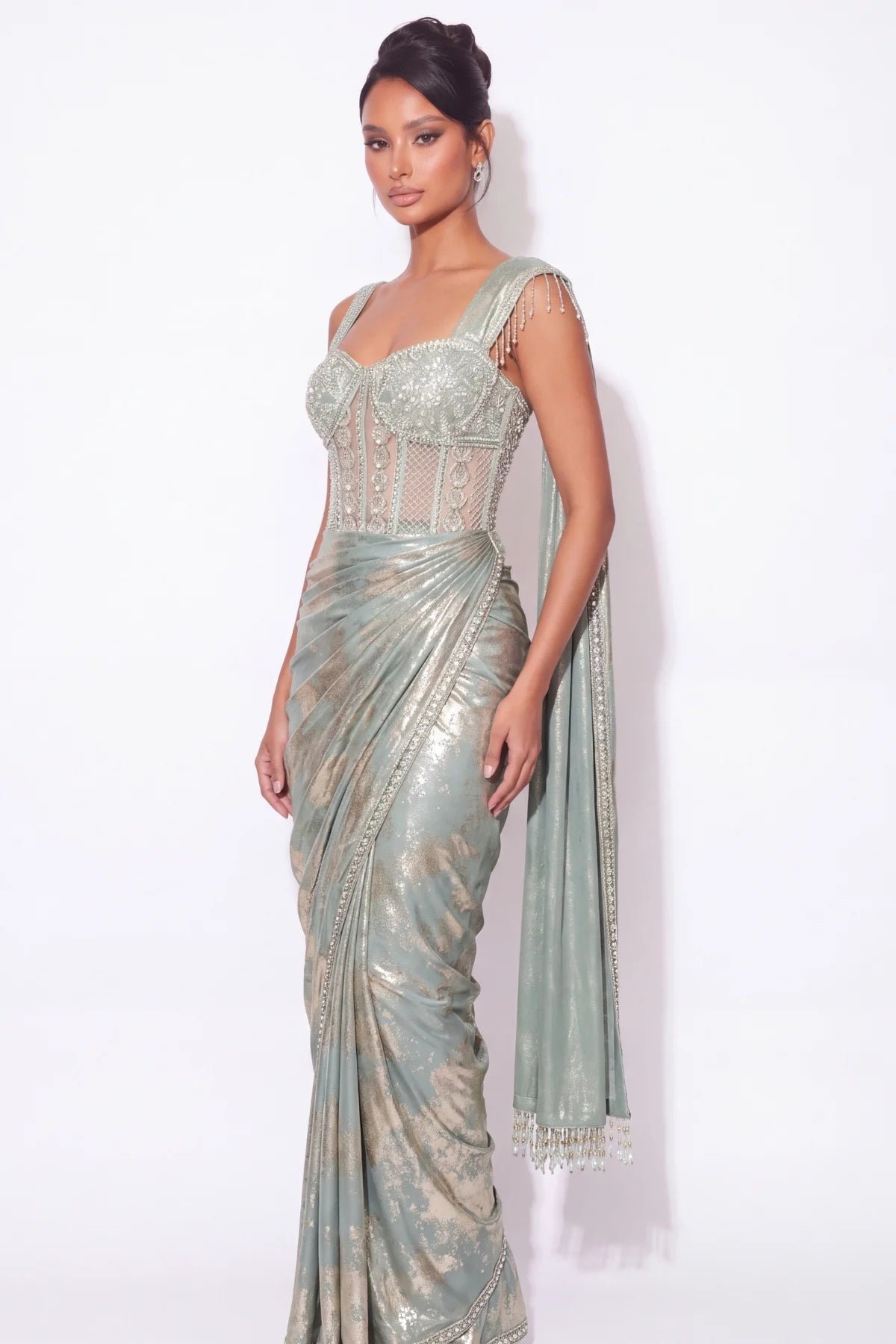 Lichen Pre-Draped Corset Saree - Dorie Atelier