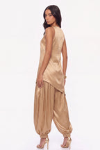 Liquid Gold Asymmetric Top and Balloon Salwar Set - Dorie Atelier