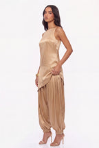 Liquid Gold Asymmetric Top and Balloon Salwar Set - Dorie Atelier