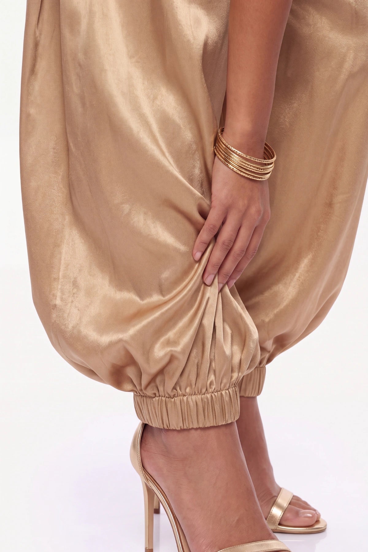Liquid Gold Asymmetric Top and Balloon Salwar Set - Dorie Atelier