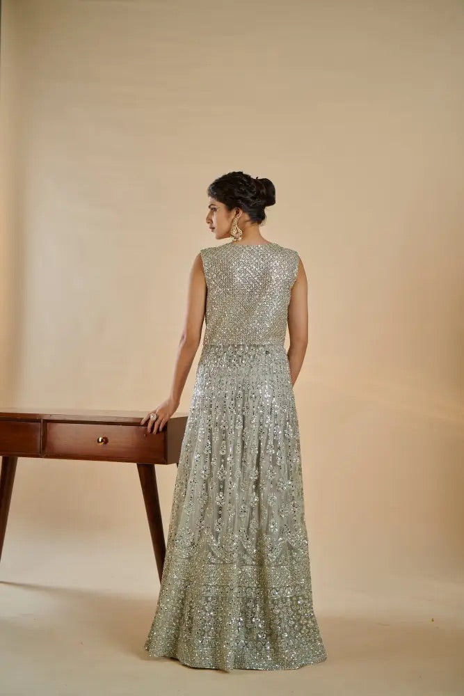 Champagne Sequin Indo-Western Set