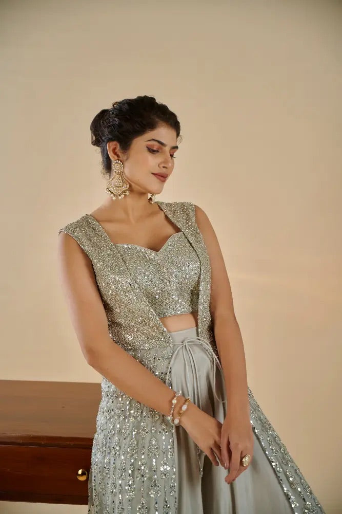 Champagne Sequin Indo-Western Set