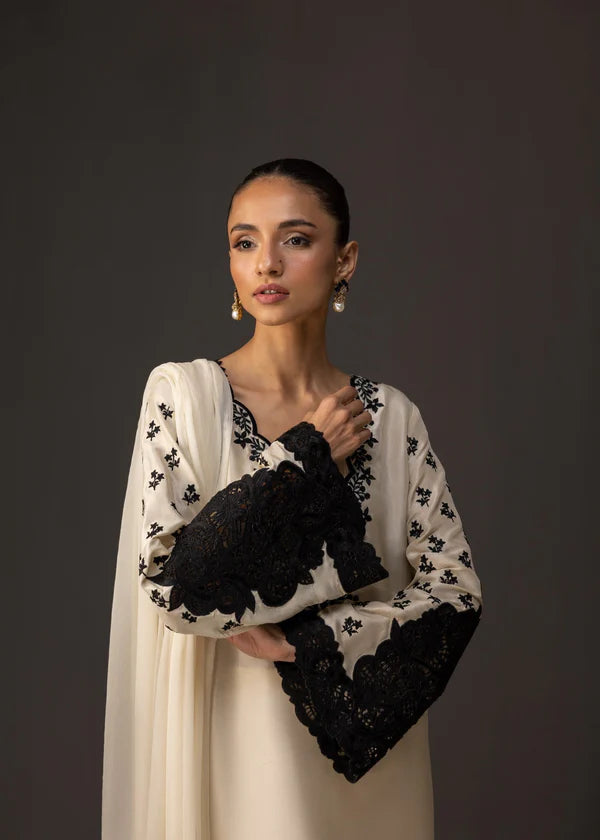 White and Black Embroidered Suit - Dorie