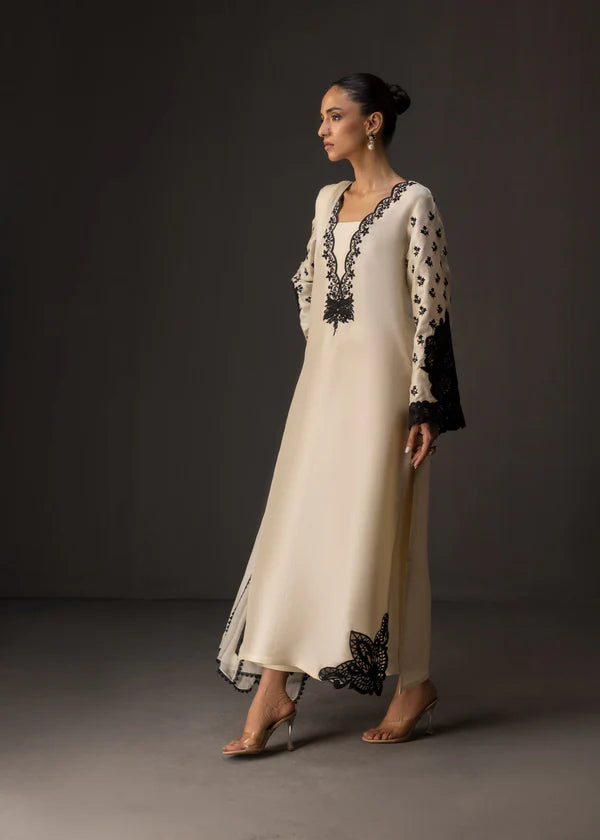White and Black Embroidered Suit - Dorie