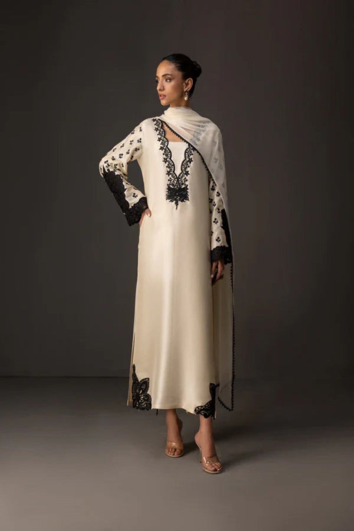 White and Black Embroidered Suit - Dorie