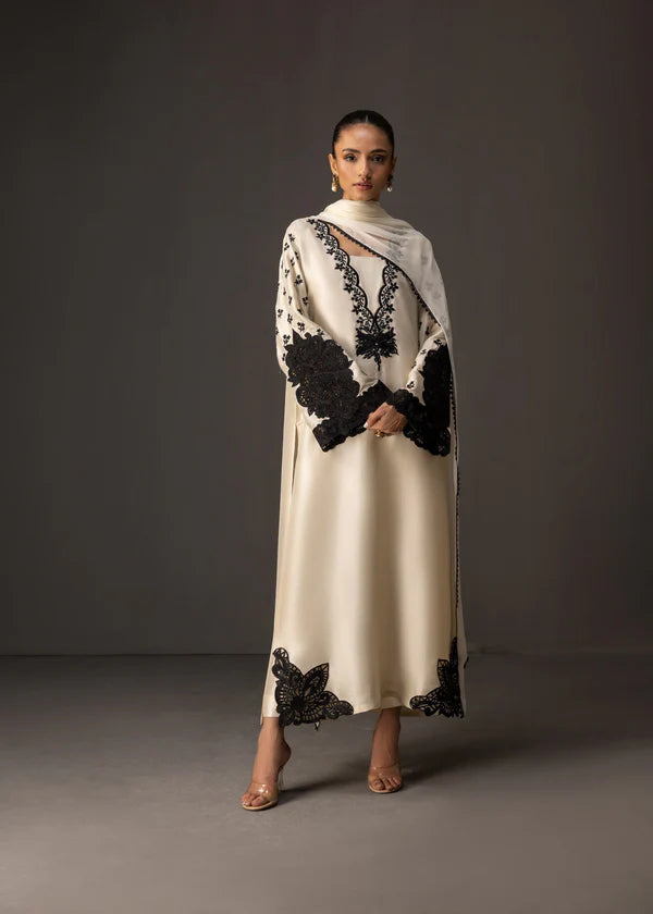 White and Black Embroidered Suit - Dorie