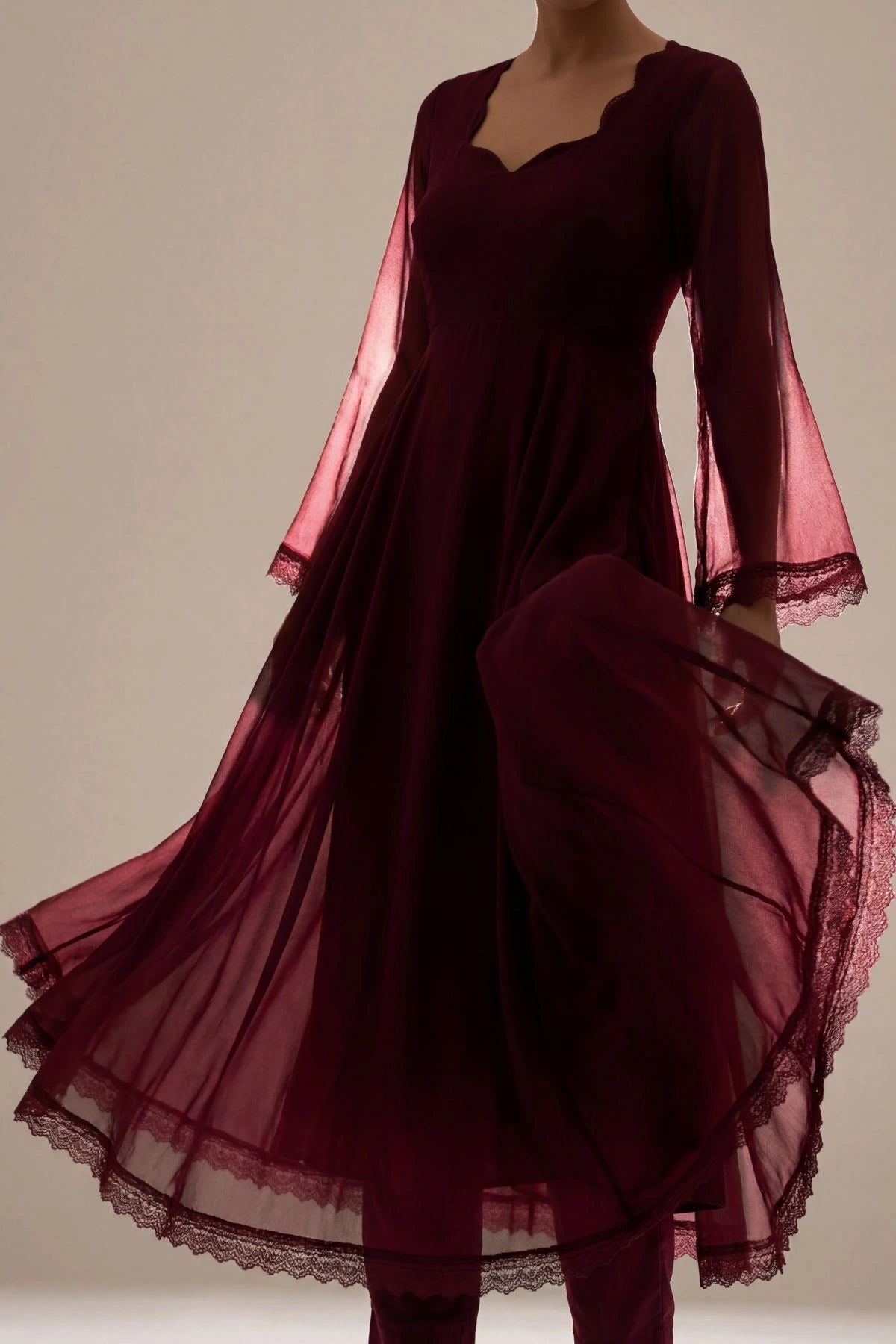 Merlot Anarkali Set - Dorie Atelier