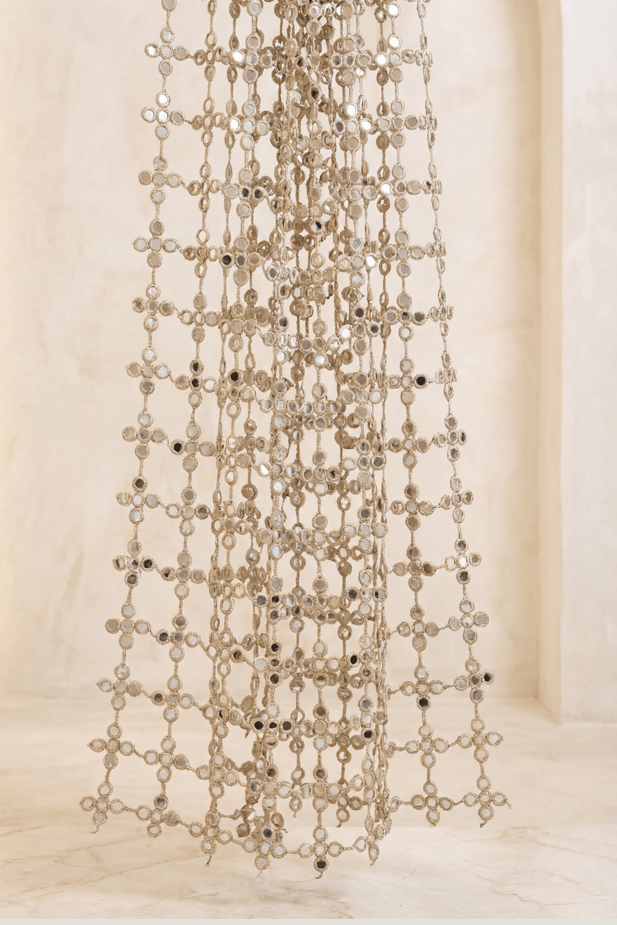 Mirror Veil Dupatta in faux mirror finish hanging full length - Dorie Atelier