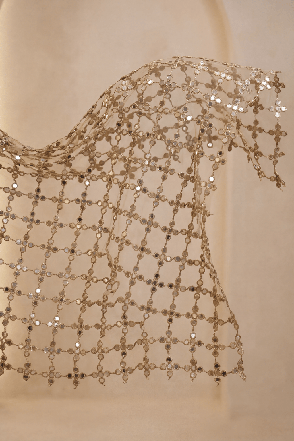 Mirror Veil Dupatta in faux mirror finish, draped texture detail - Dorie Atelier