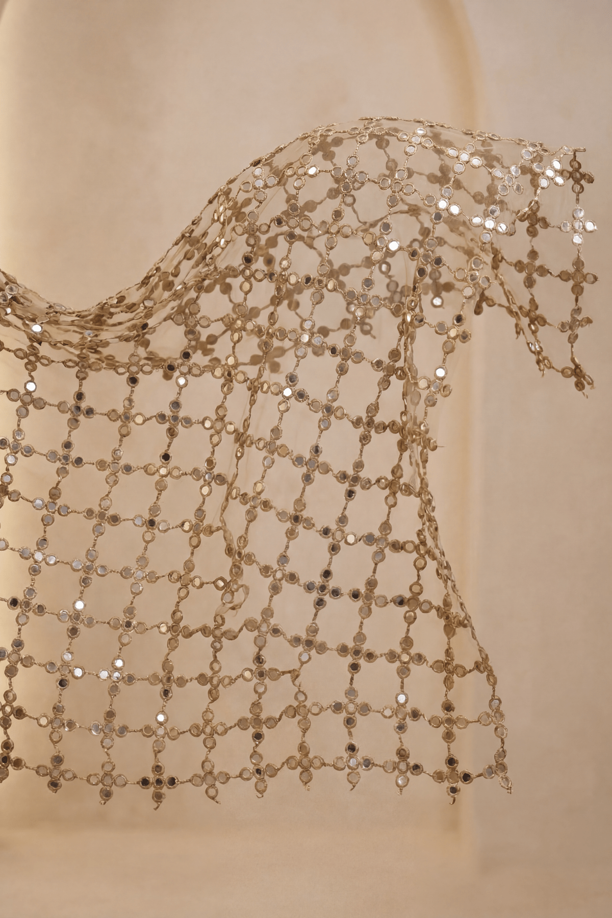 Mirror Veil Dupatta in faux mirror finish, draped texture detail - Dorie Atelier