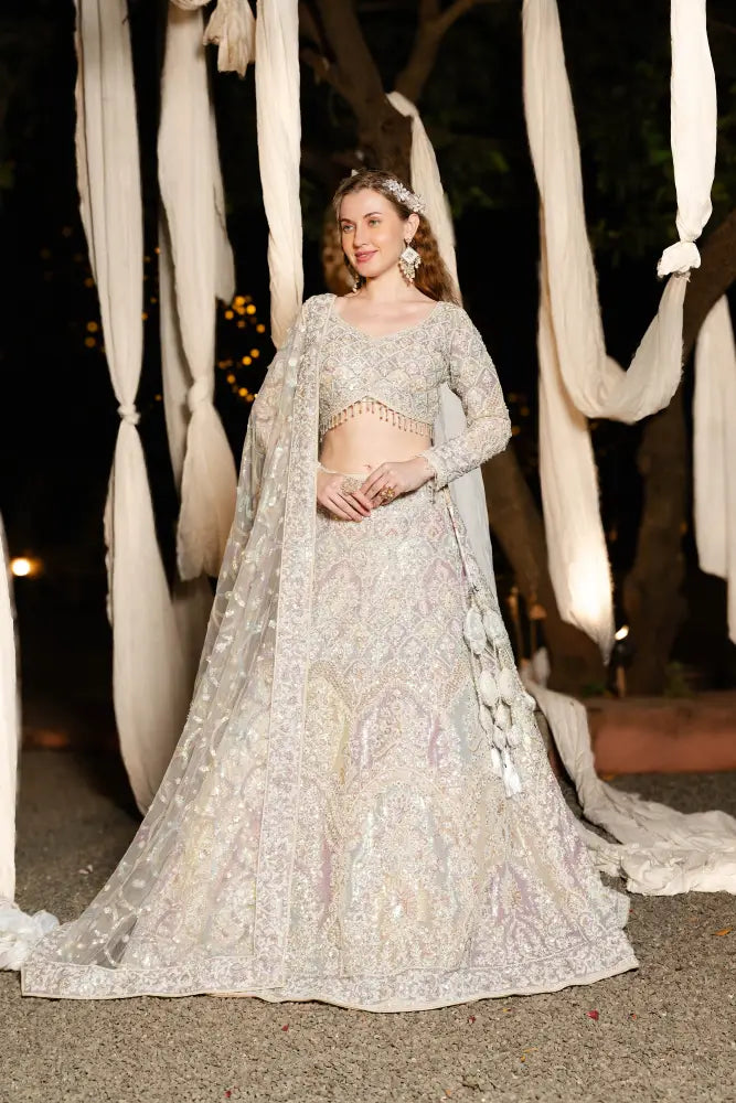 Ivory White Sequin Lehenga