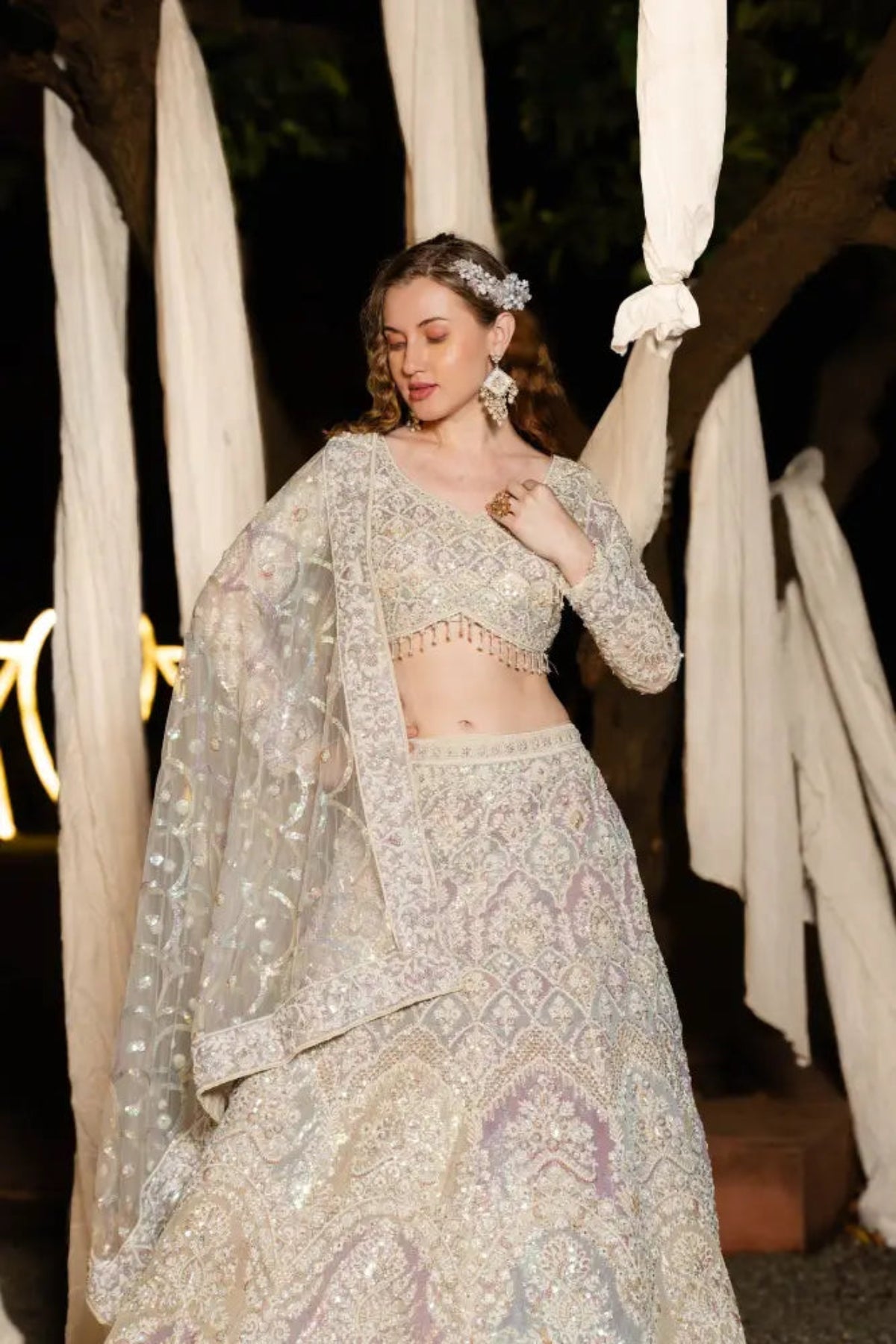 Ivory White Sequin Lehenga