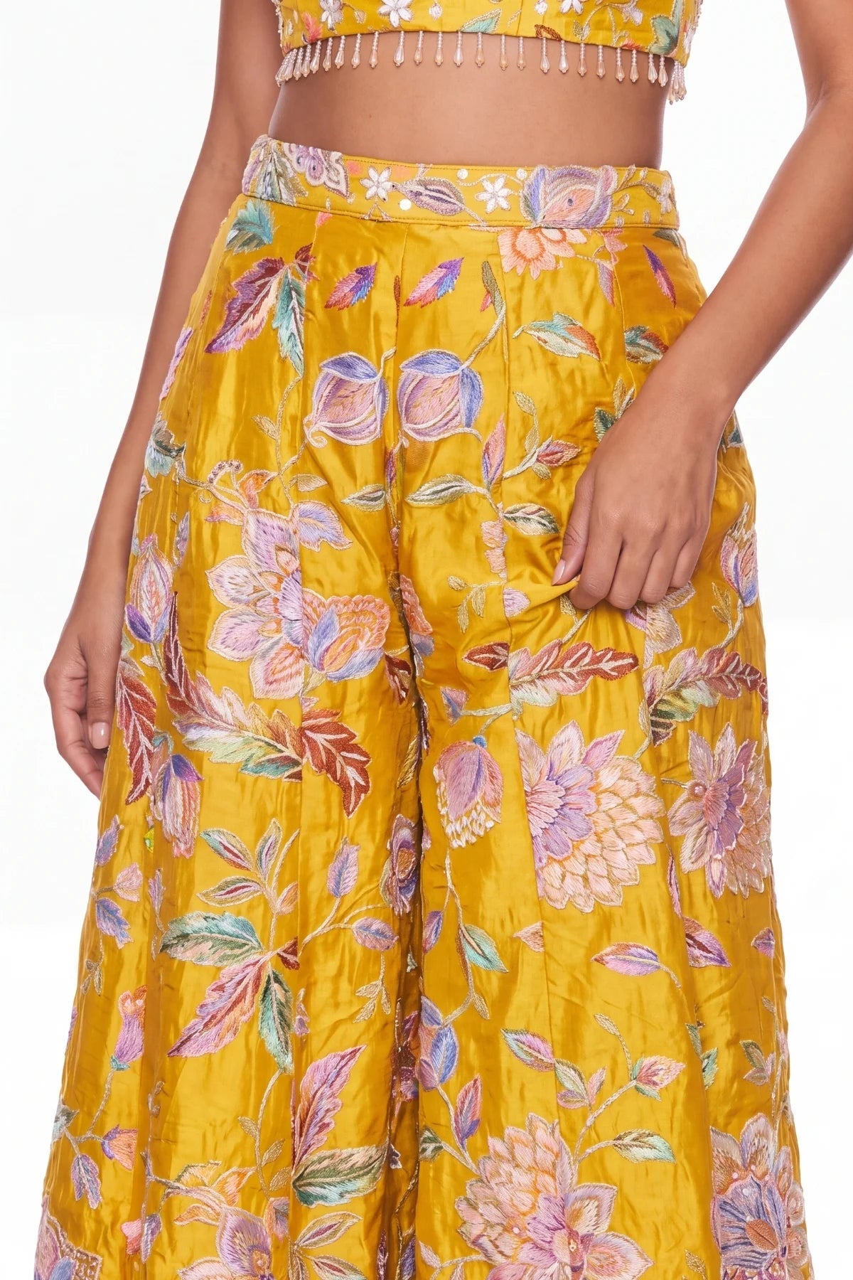 Mustard Fleuri Palazzo Set - Dorie Atelier