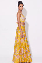 Mustard Fleuri Palazzo Set - Dorie Atelier