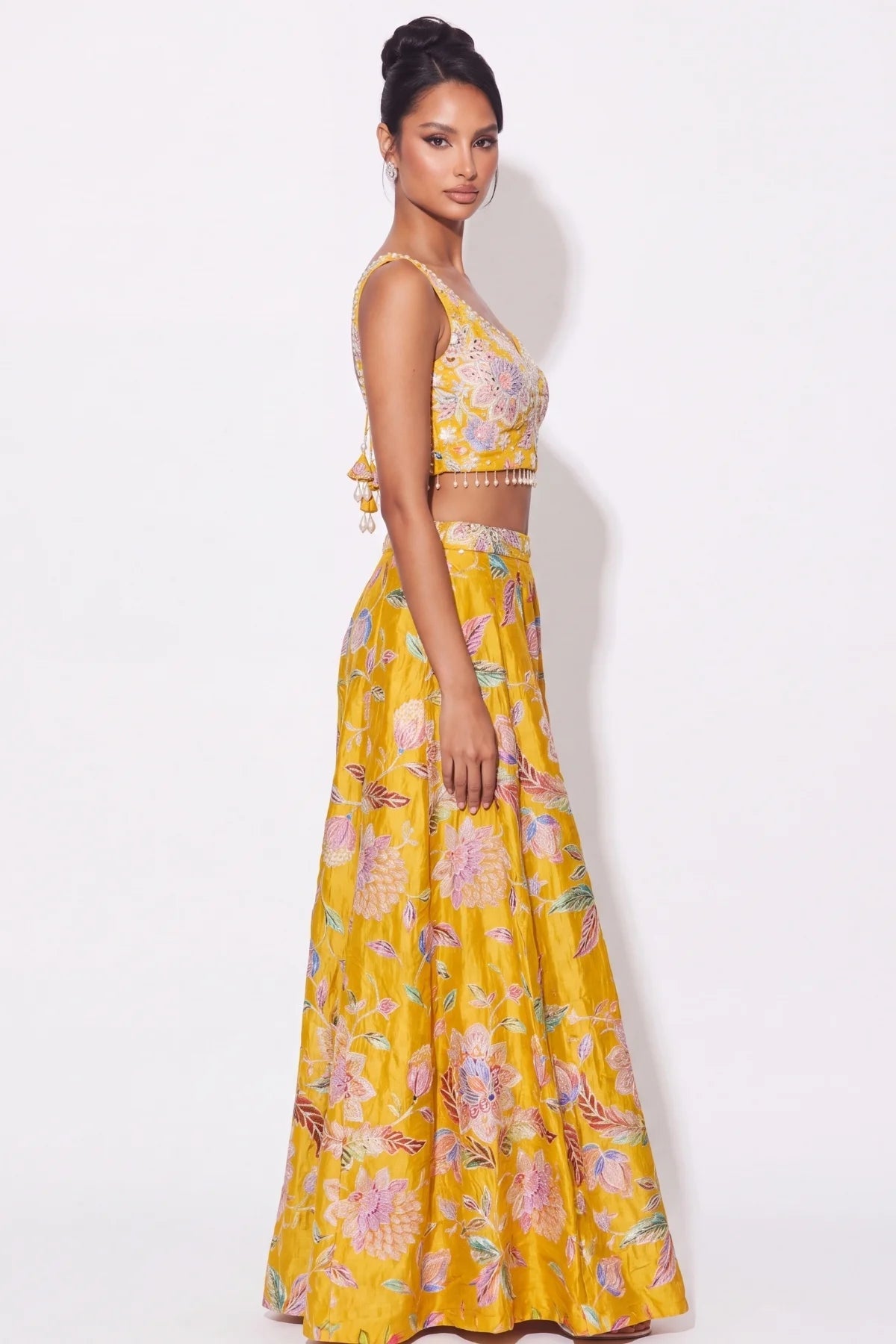 Mustard Fleuri Palazzo Set - Dorie Atelier