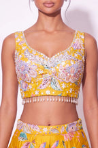 Mustard Fleuri Palazzo Set - Dorie Atelier
