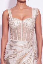 Nacre Pre-Draped Corset Saree - Dorie Atelier