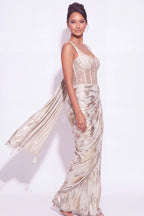 Nacre Pre-Draped Corset Saree - Dorie Atelier