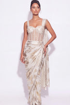 Nacre Pre-Draped Corset Saree - Dorie Atelier