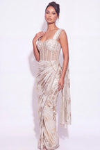 Nacre Pre-Draped Corset Saree - Dorie Atelier