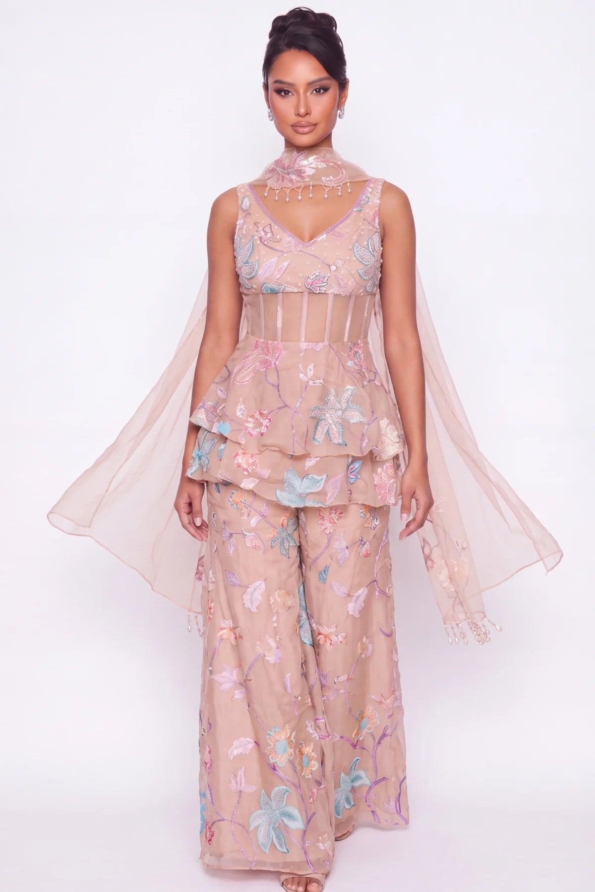 Nude Volant Co-ord Set - Dorie Atelier
