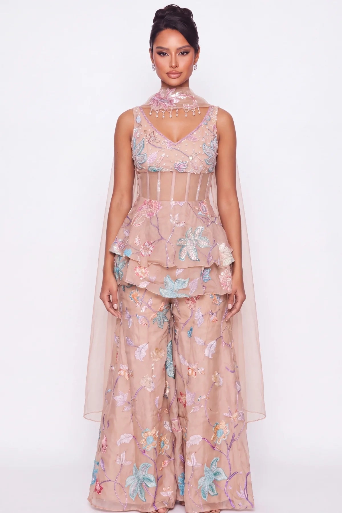 Nude Volant Co-ord Set - Dorie Atelier