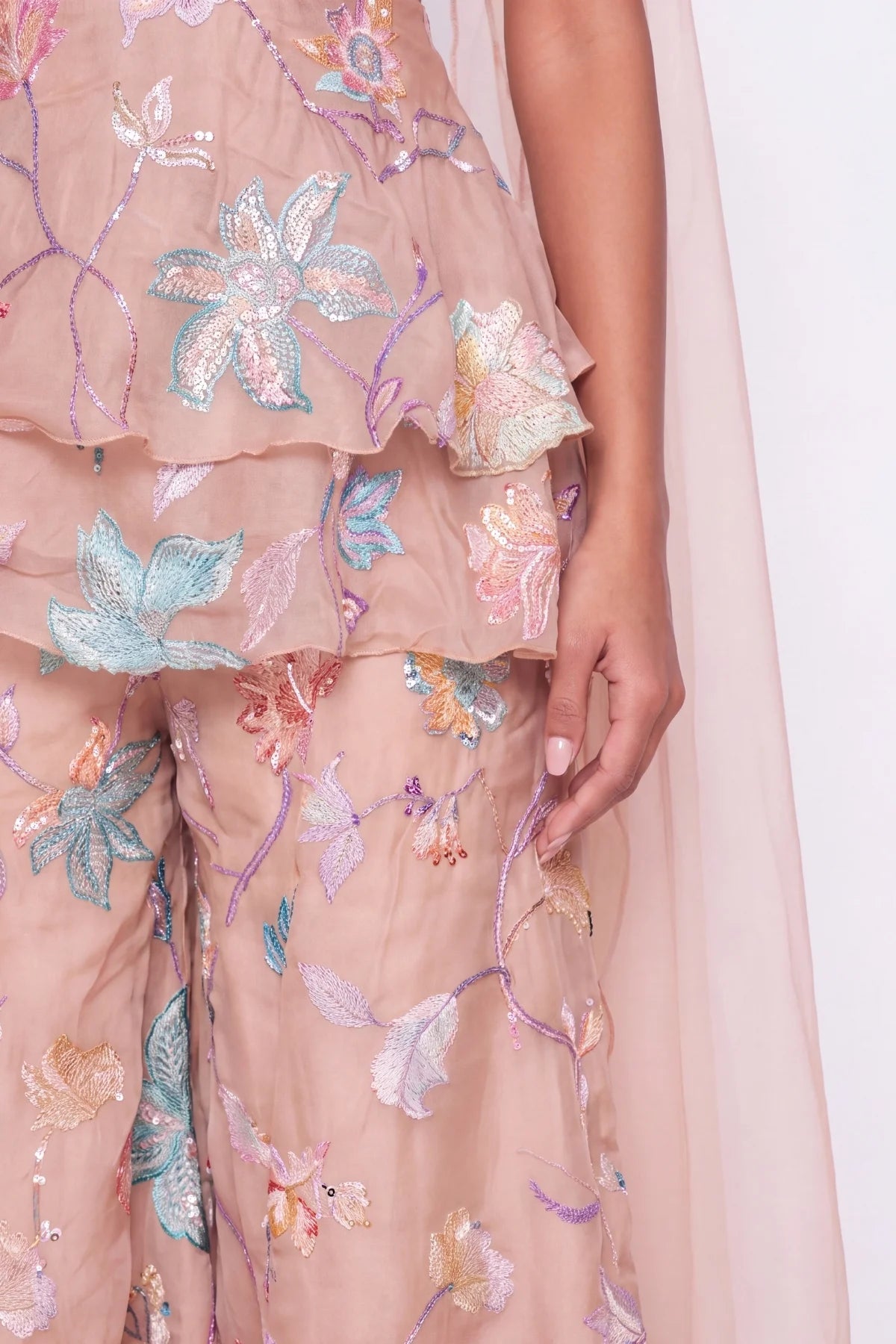Nude Volant Co-ord Set - Dorie Atelier