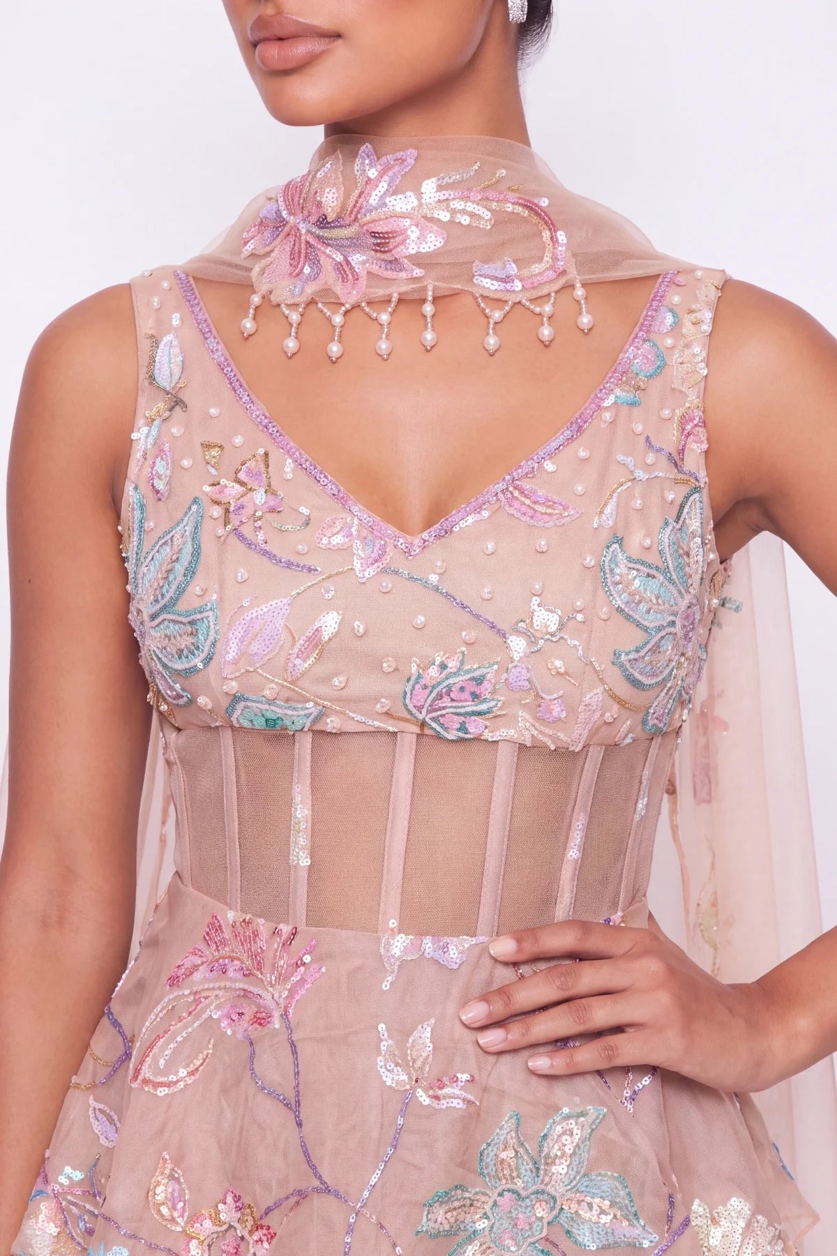 Nude Volant Co-ord Set - Dorie Atelier