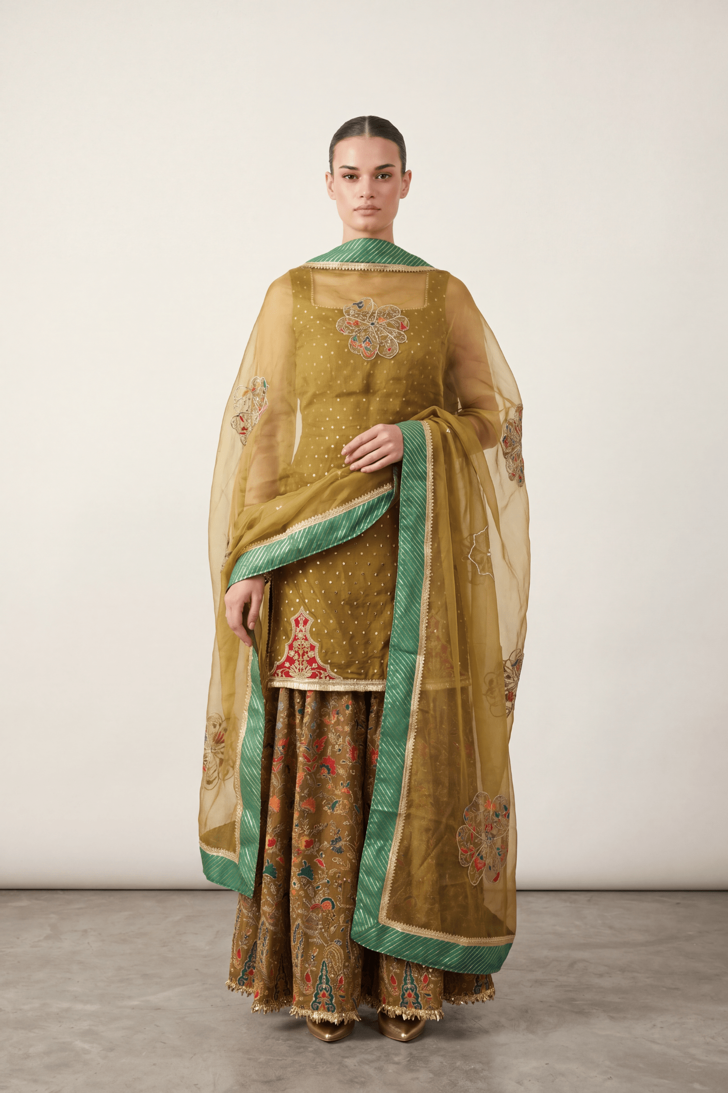 Olive Lumière Sharara Set - Dorie Atelier
