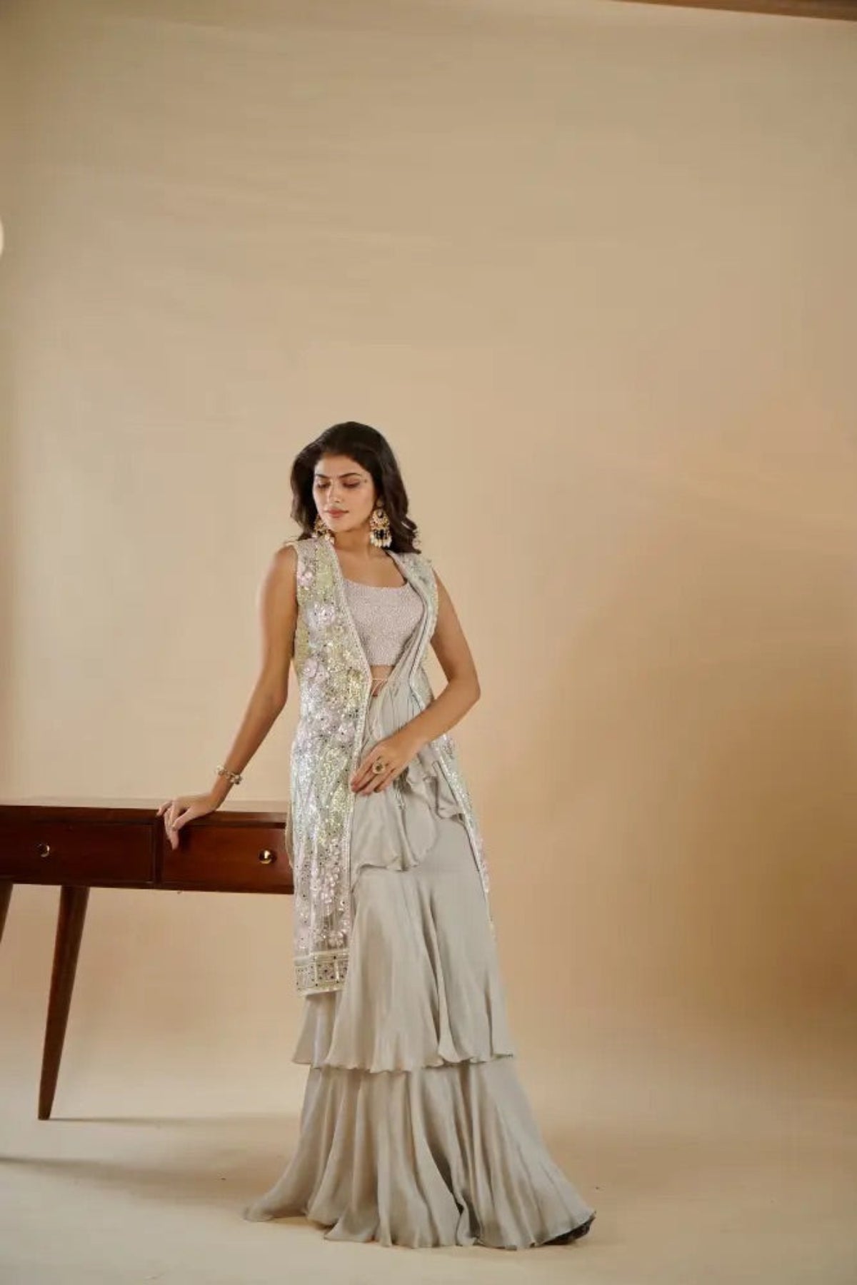 Champagne Tiered Indo-Western Set