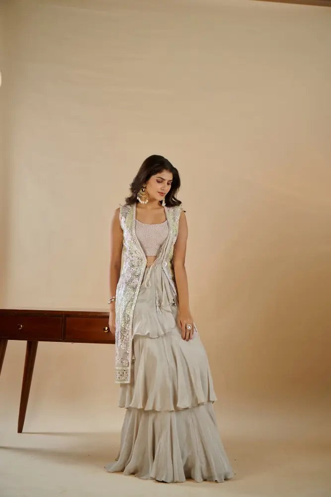 Champagne Tiered Indo-Western Set