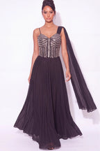 Plissé Black Anarkali Gown - Dorie Atelier
