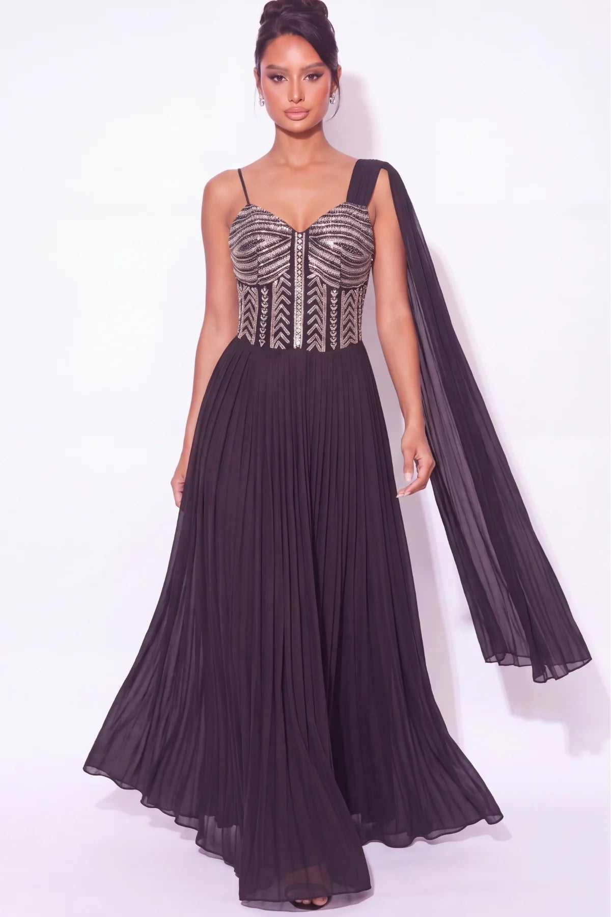 Plissé Black Anarkali Gown - Dorie Atelier