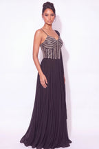 Plissé Black Anarkali Gown - Dorie Atelier
