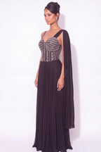 Plissé Black Anarkali Gown - Dorie Atelier