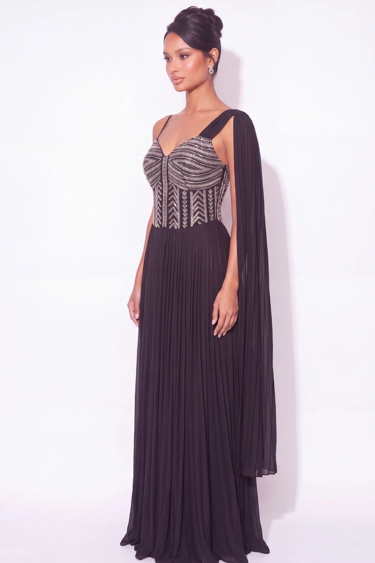 Plissé Black Anarkali Gown - Dorie Atelier