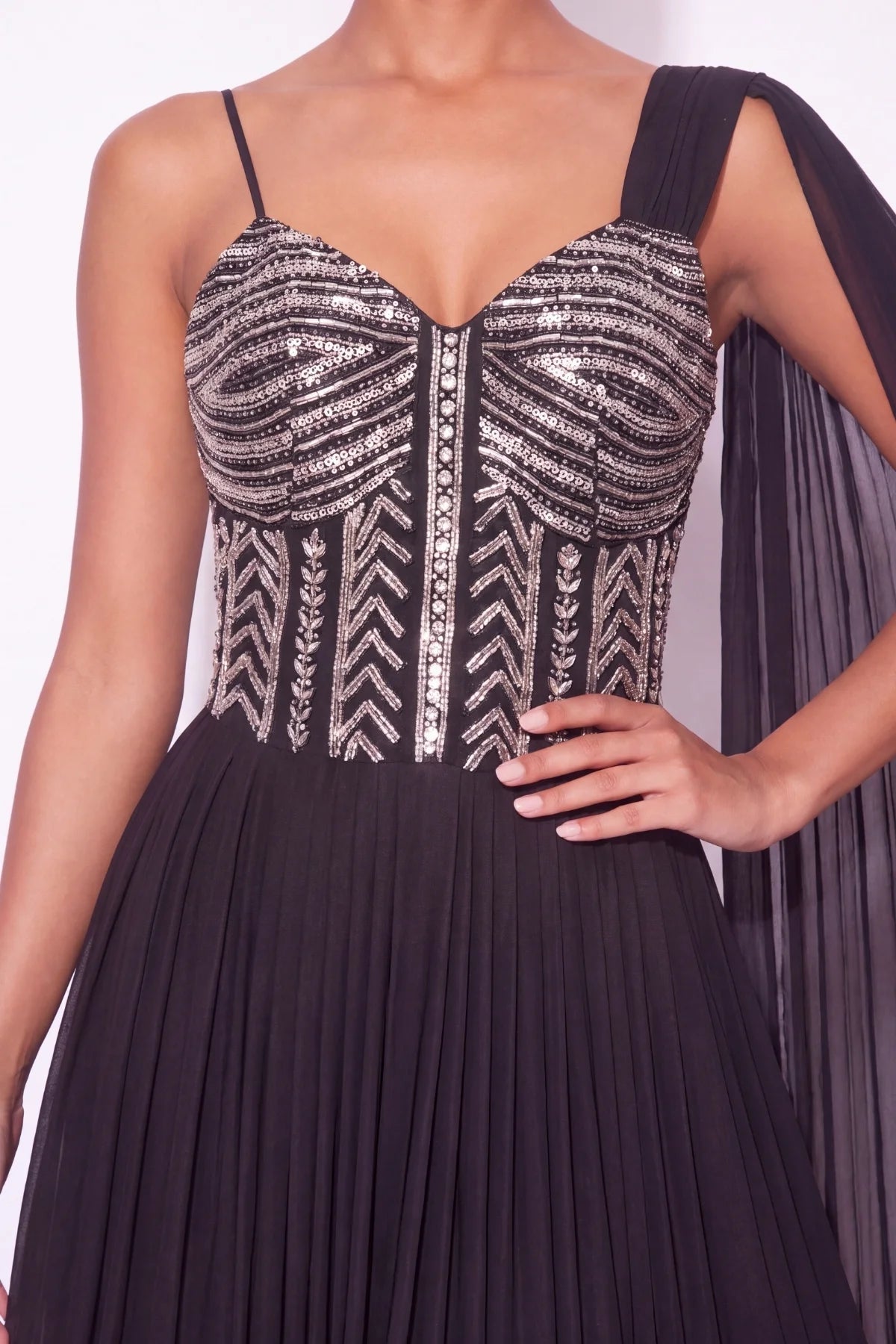 Plissé Black Anarkali Gown - Dorie Atelier