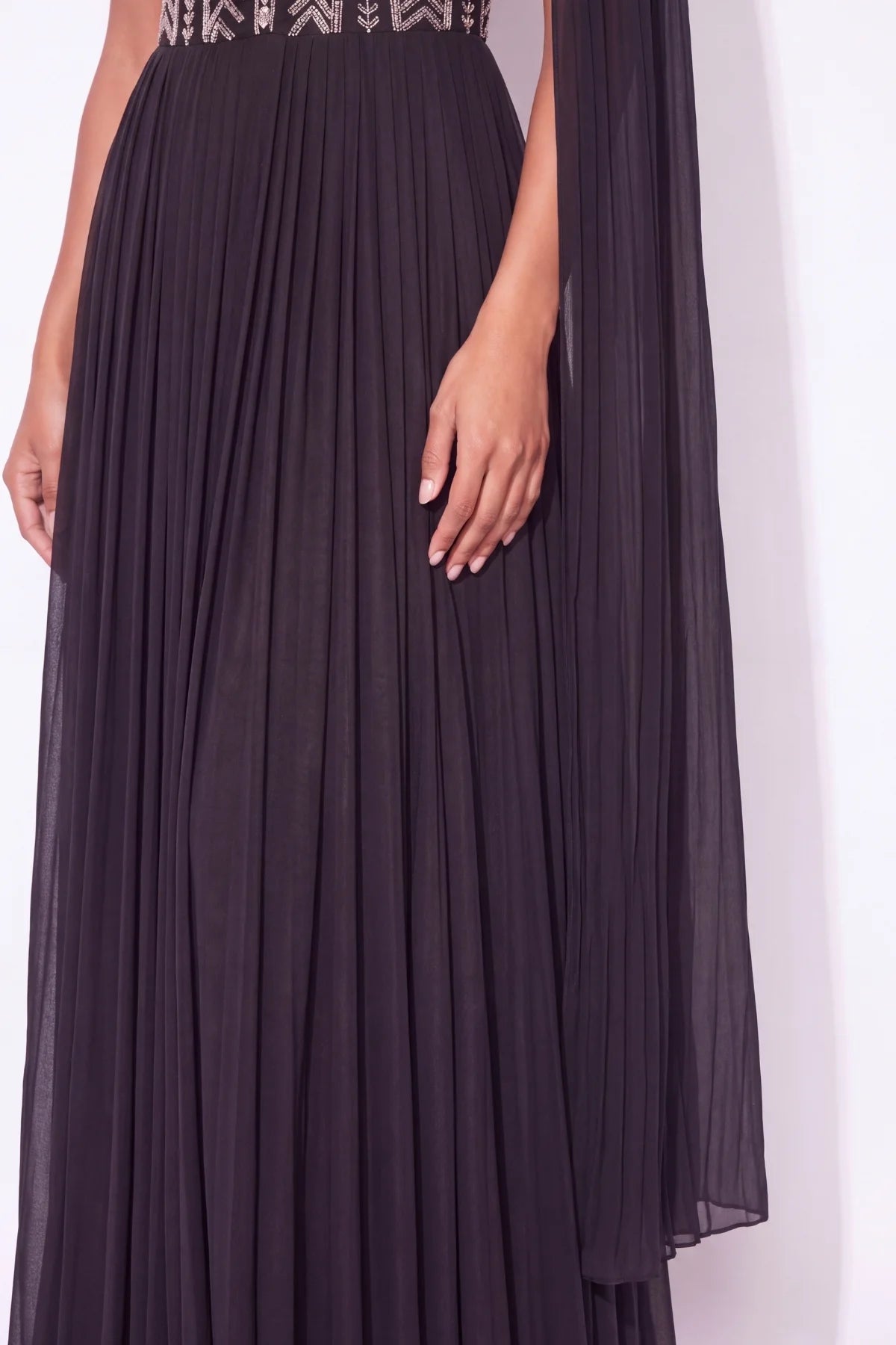 Plissé Black Anarkali Gown - Dorie Atelier