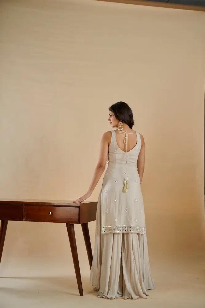 Ivory Mirror Sharara Set