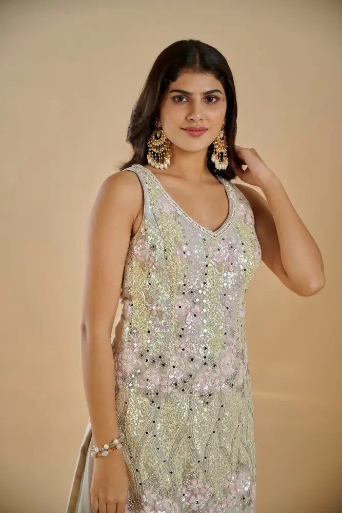 Ivory Mirror Sharara Set