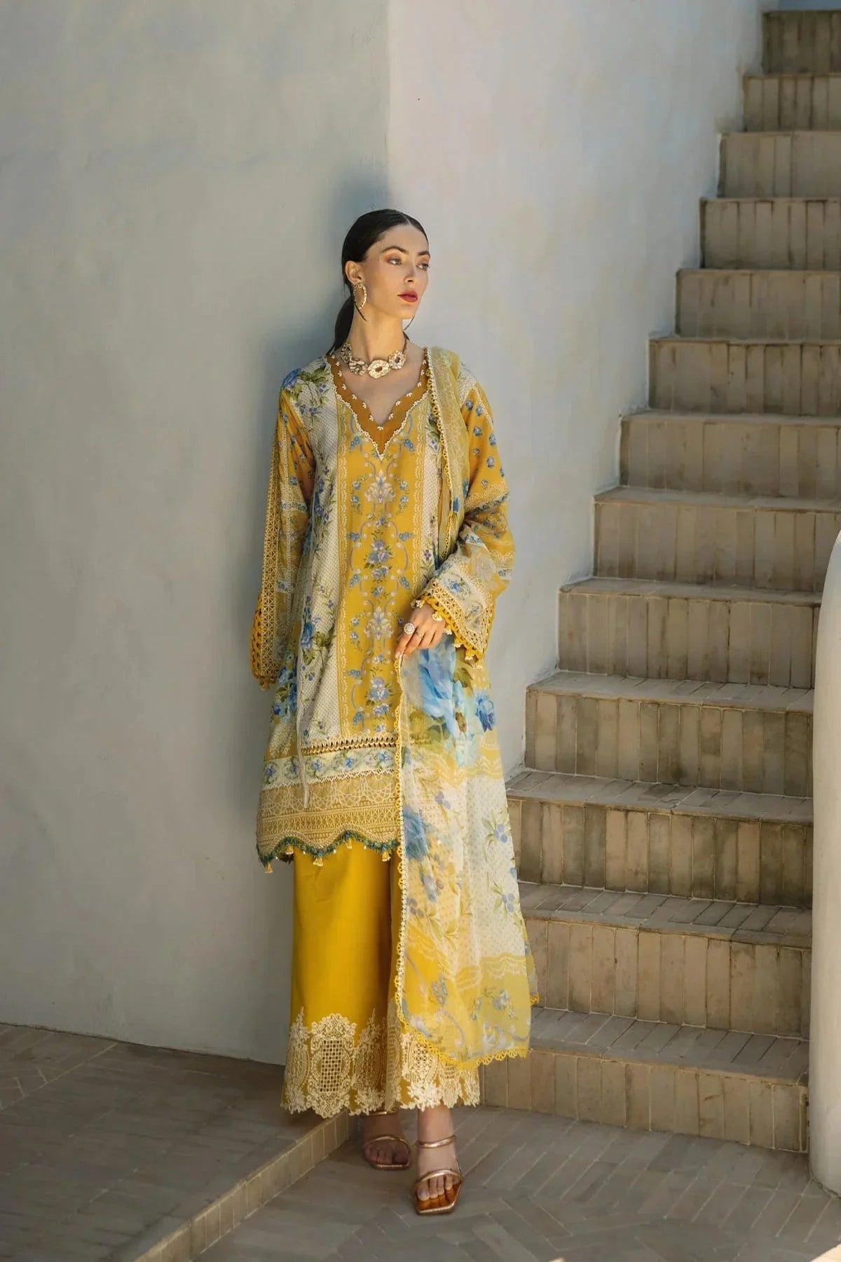 Mustard Yellow Embroidered Suit - Dorie